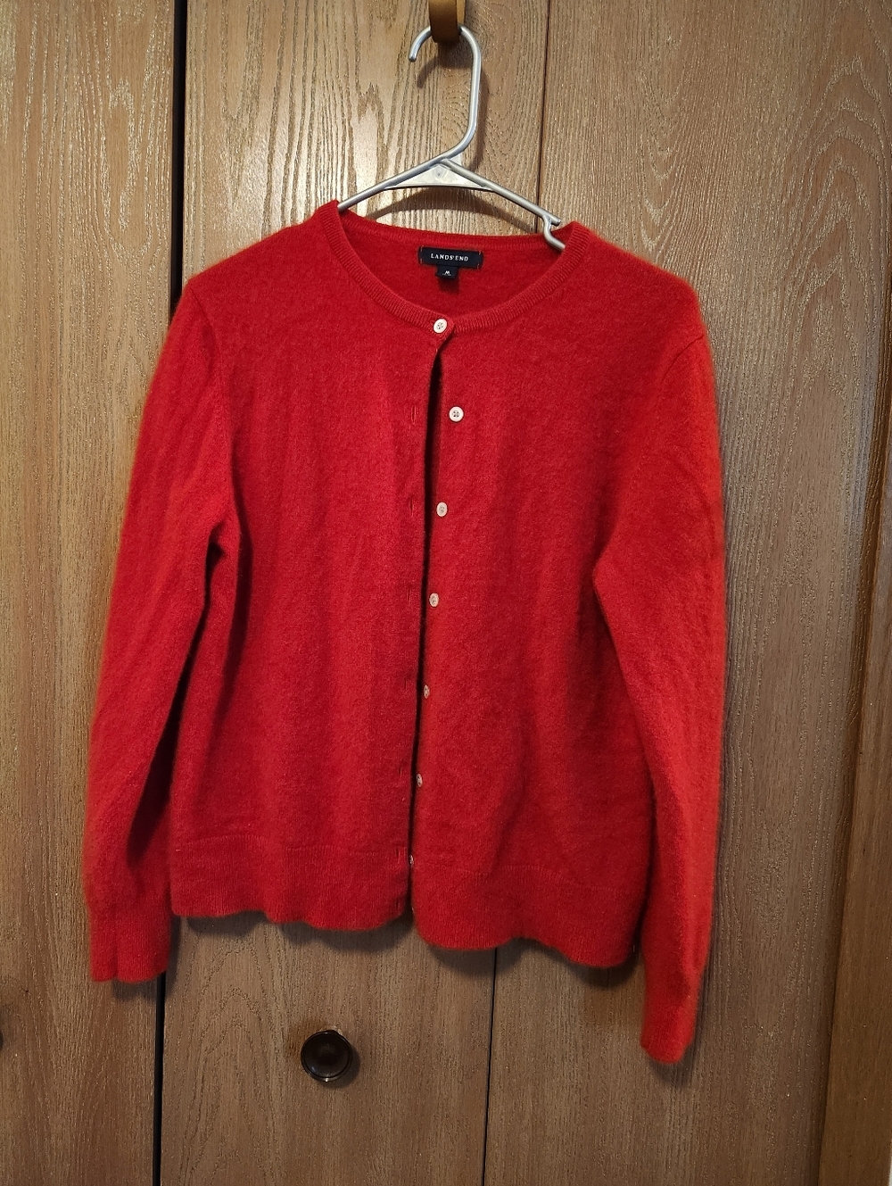 Lands End 100% Cashmere Cardigan Sweater Women’s M Red Classic Luxury Preppy